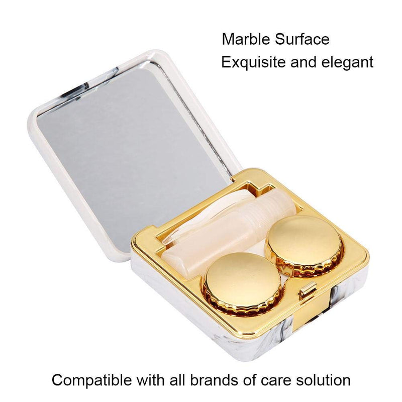 [Australia] - Wifehelper Contact Lens Case, Mini Stylish Simple Contact Lens Travel Case Movable Marble Surface Mirror Square Soaking Contact Lens Case (Golden) 