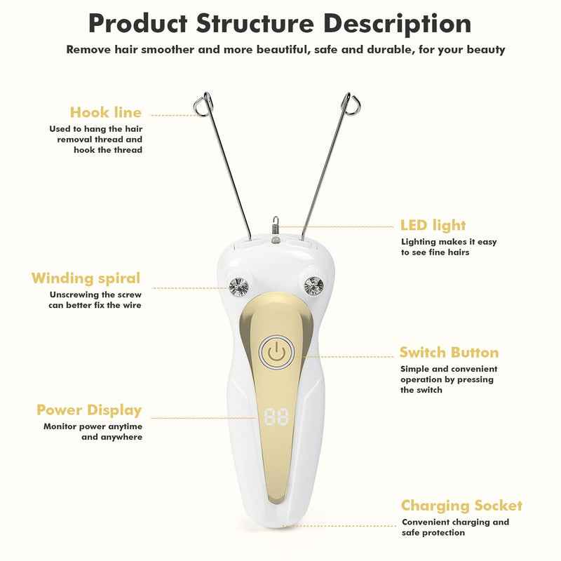 [Australia] - Electric Threading Epilator Women's Electric Thread Epilator Facial Hair Remover for Women Physical Threader Hair Remover Epilator Women's Facial Epilator for Arms and Legs (Gold) 