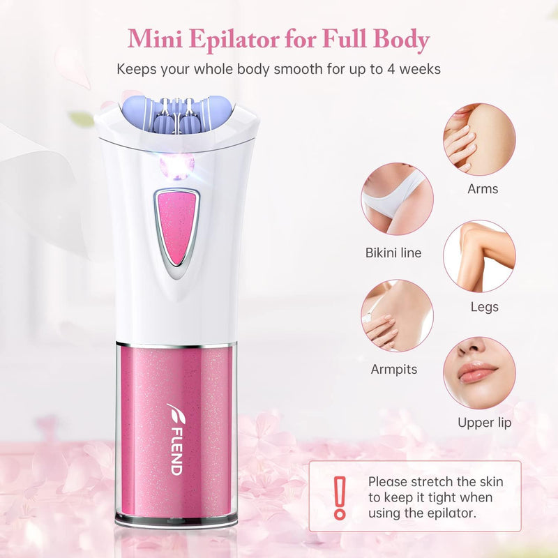[Australia] - Mini Epilator, Facial Hair Remover for Women, Full Body Smooth Glide Epilator, Portable Electric Lady Shaver for Face, Armpits, Arms, Bikini, and Legs, with 9-Tweezers with LED for Precision Pink-mn-10 