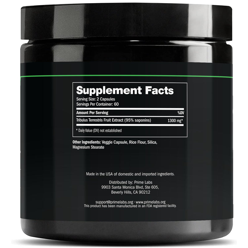 [Australia] - Prime Labs Tribulus Terrestris for Men 1300mg - Enhanced with 95% Saponins - Energy, Vitality, Strength - 120 Count 120 Count (Pack of 1) 
