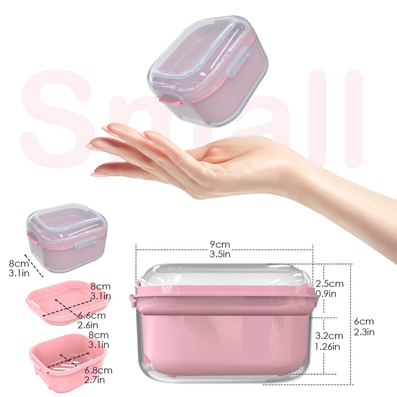 [Australia] - ARGOMAX Denture Case, Denture Cup for Soaking Dentures(Not Leak-Proof), Thorough Cleaning of Dentures, Retainer, Mouthguards, Clear Braces (Dark Pink). Clear Case + Pink Filter and Tray 