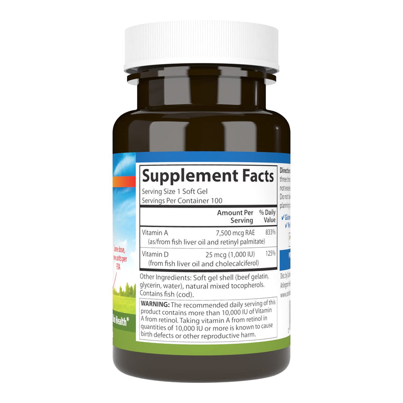 [Australia] - Carlson - A & D, 25000 IU (7500 mcg RAE) Vitamin A, 1000 IU (25 mcg) Vitamin D, Vision Support, Skin Health, 100 Softgels 1 Count (Pack of 100) 