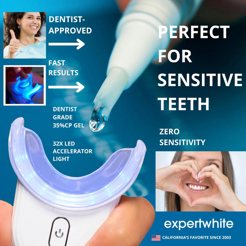 [Australia] - Instant Glo Teeth Whitening Kit with 32x LED Accelerator Light, Best Smile Whitener Gel Pens. Fast Results, for Sensitive Teeth, Enamel-Safe, Dentist-Trusted Incl. Mouth Tray, UV Light Whitening Kit 