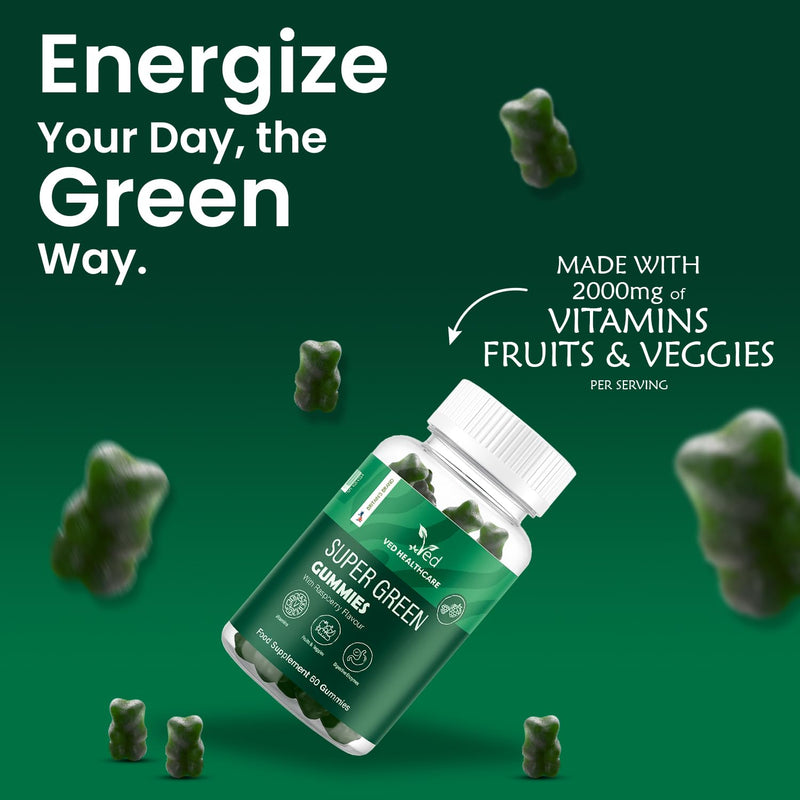 VED Super Green Gummies - Green Vitamin Gummies for Adults - Super Greens & B12 Gummy Supplement - Enhanced Nutrition with Greens Supplement.
