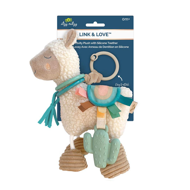 [Australia] - Itzy Ritzy Link & Love Toy for Stroller or Car Seat; Features Textured Ribbons, Crinkle Sounds, Clinking Rings & Silicone Teether; Designed For Ages 0 Months and Up (Llama) Llama 