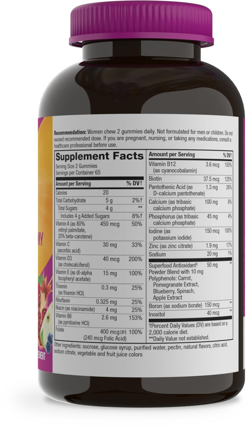 Nature's Way Alive! Women’s Multivitamin Gummy, Vitamins A, C, D3, E, 130ct | Berry Flavored, Daily Chewable Multivitamins for Women, B-Vitamins, Supports Immune, Heart, & Muscle Function* 130 Count (Pack of 1)