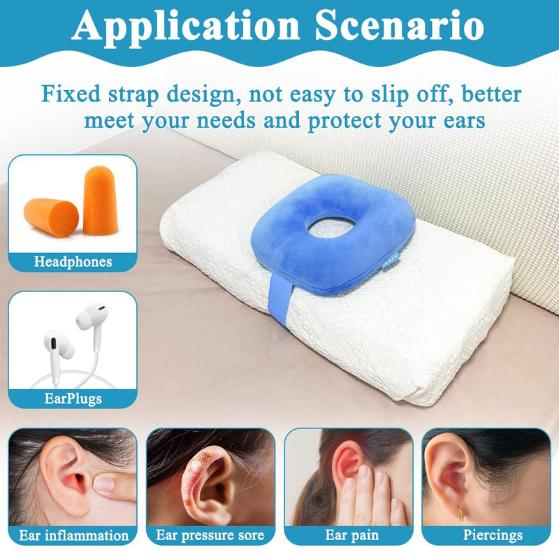 Piercing Pillow Ear Pillows for Side Sleepers with Hole CNH Donut Protector Pillow Ear Pressure Sores Pain Aches Relief Medical Ear Guard Care Cushion Blue With a Strap