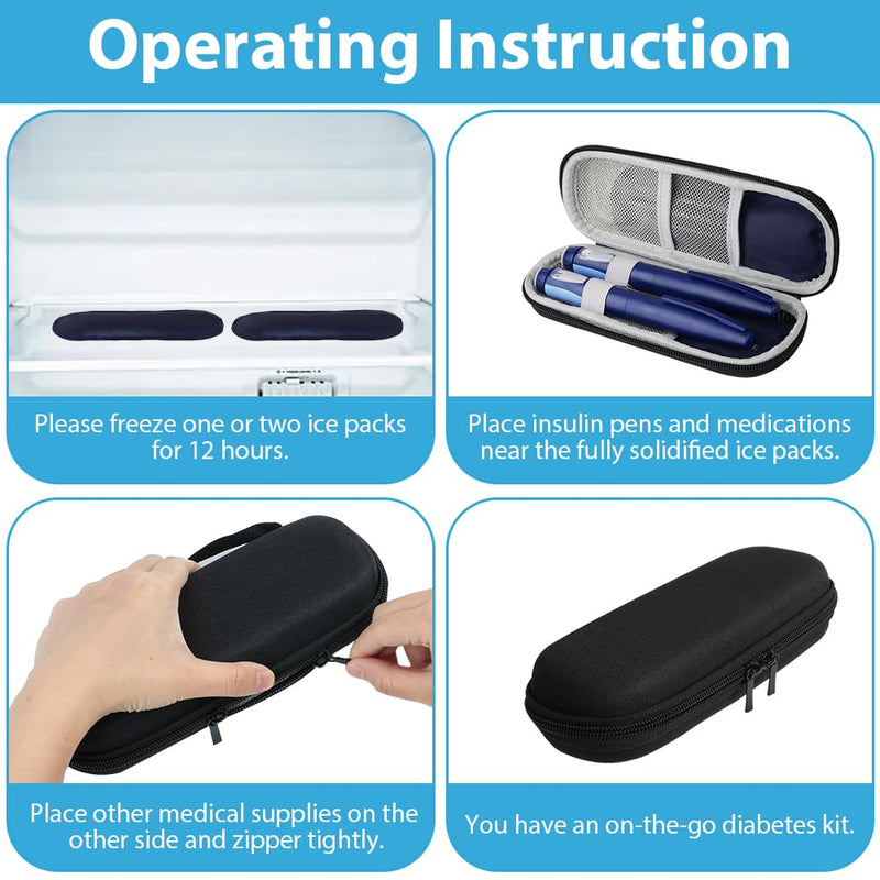 [Australia] - ACWOO insulin cooler bag, insulin pen cooler bag with 2 ice packs, TSA diabetic bag for insulin pen, diabetic accessories, epipen, syringes, insulin, travel diabetic bag, black black hard capsule 