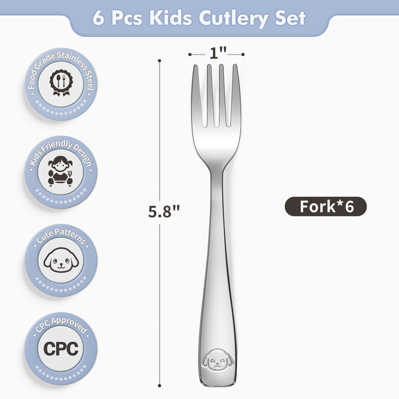 [Australia] - DRKIO Stainless Steel Toddler Forks Set - 6 Pieces Kids Forks Set Children Safe Food Grade Kids Silverware Small Forks Metal Toddler Utensils Dishwasher Safe Mirror Polished 