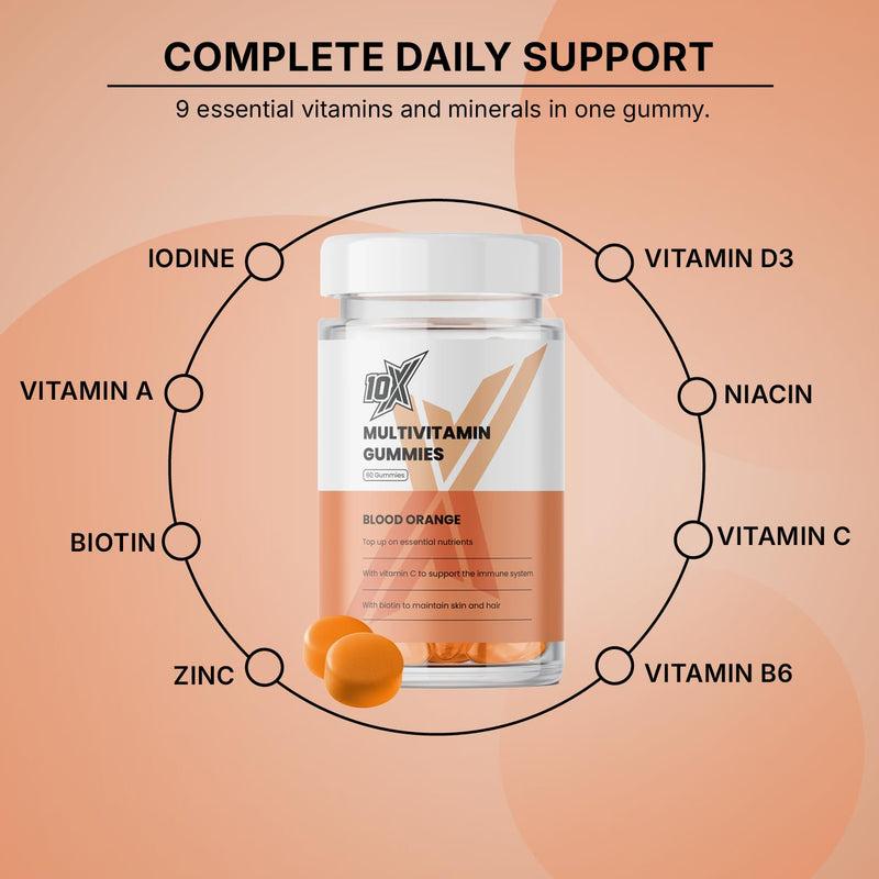 Daily Multivitamin Gummies – Blood Orange | High-Strength Vegan Vitamin | 9 Essential Vitamins & Minerals | Hair, Skin & Nails, Immune Support & Energy Boost | 60 Gummies