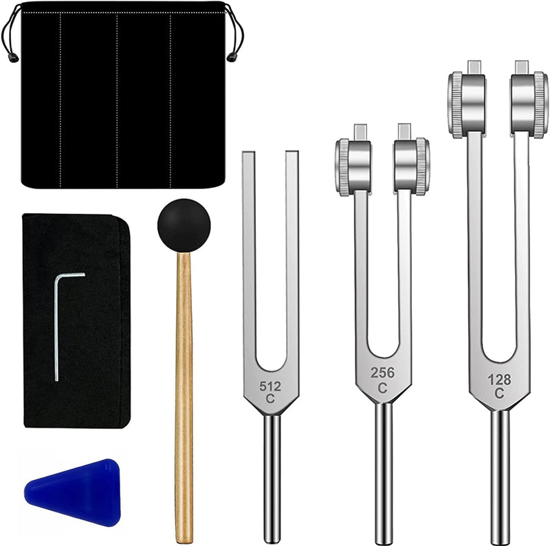 [Australia] - Tuning Forks for Healing (128Hz, 256Hz, 512Hz) — Body Weighted Tuning Forks Medical for Healing Chakra Set — Yoga and Meditation Accessories — Tuning Fork Set Frequency Healing Devices 