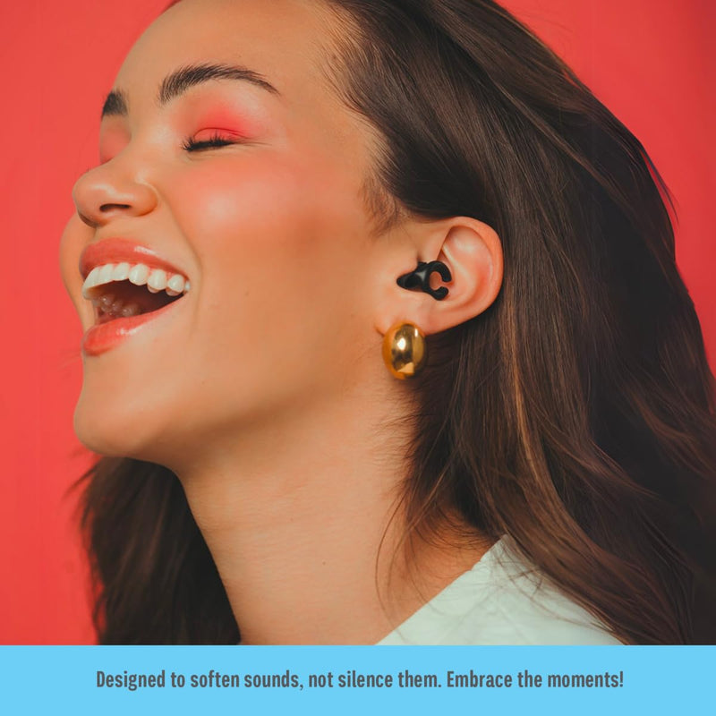 [Australia] - Hush Hoops Ear Plugs, Ultra-Soft Reusable Silicone Plugs with Horseshoe Shape for Comfort, Designed for Sleep and Sound Suppression, 17dB (NRR) Noise Reduction Rating, Black, 1 Pair with Travel Case 
