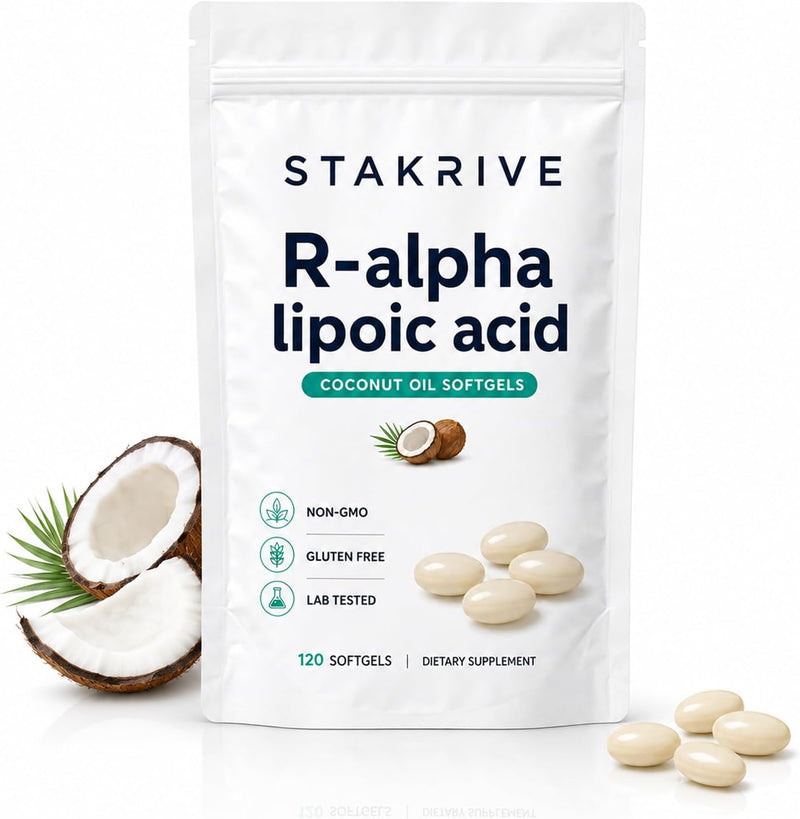 R-Alpha Lipoic Acid 600mg, 120 Softgels, R-ALA Supplement with Coconut Oil, High Bioavailability Antioxidant Support, GMO Free, Gluten Free, Daily Cellular Energy Support