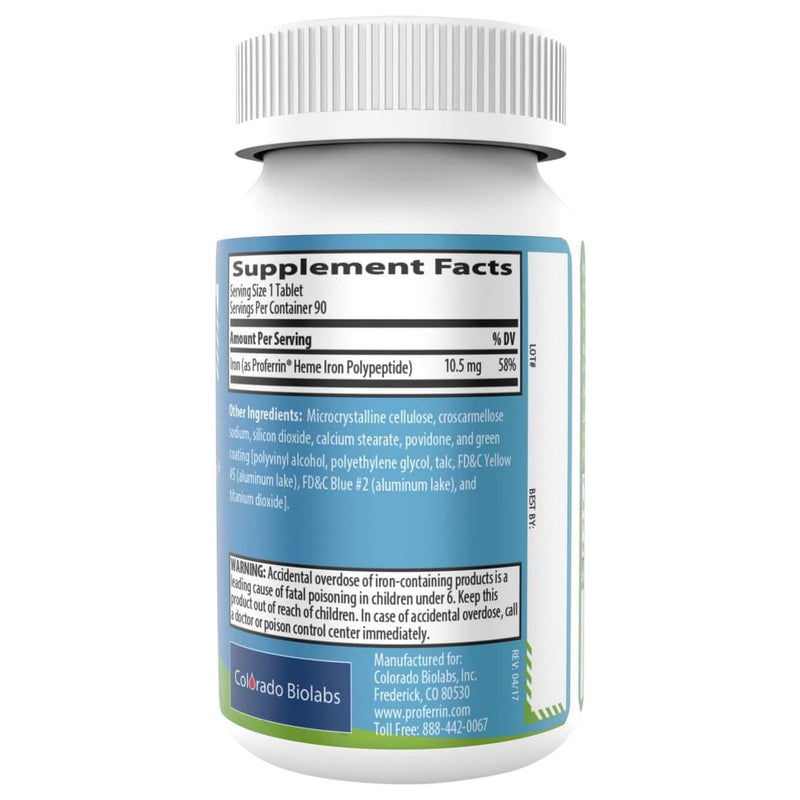 [Australia] - Proferrin ES Heme Iron Polypeptide Dietary Supplement Tablets, Blue/Green, 90 Count, Basic Unflavored 90 Count (Pack of 1) 
