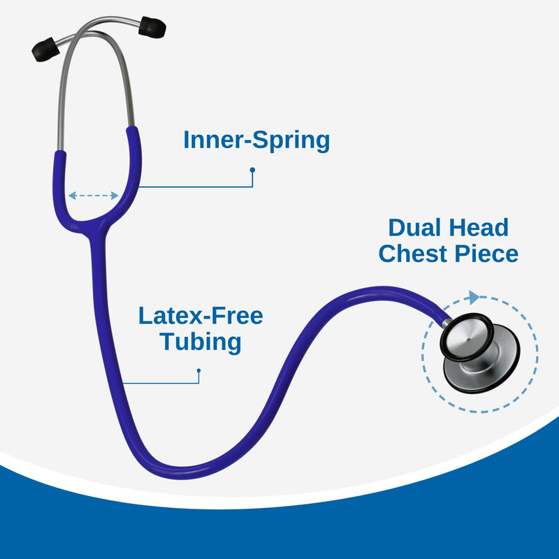 [Australia] - HCS Blue Stethoscope, Classic Lightweight - Dual Head, Medical Grade Stethoscopes for Nurses, Students, Home - 22 inch Tubing 