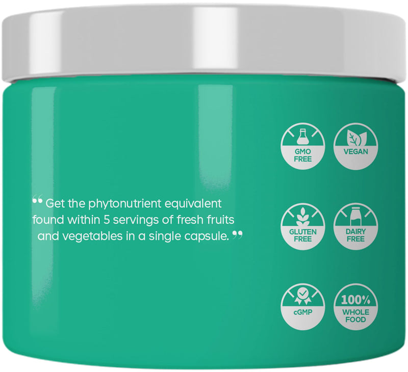 Codeage Instantfood Five A Day, Fruits and Veggies Nutrients, 30 Capsules | Whole-food phytonutrient equivalent of 5 servings of fruits and veggies from 15 sources, one capsule. . Vegan, non-GMO.