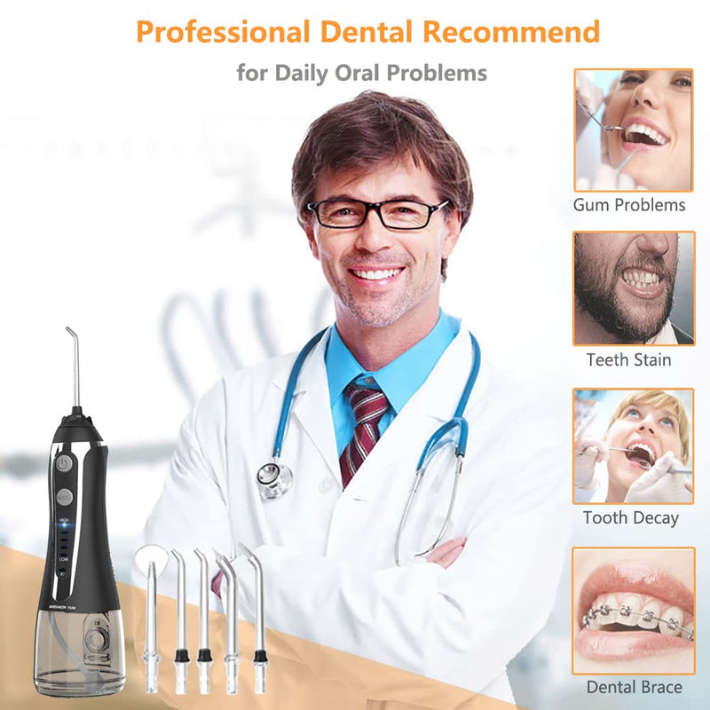 [Australia] - Oral Irrigator Test Winner 2024, Mouth Cleaner, 300ML Wireless Oral Irrigator for Removes Food Remains and Cleans Teeth, IPX7 Oral Irrigator Home & Travel for Braces and Bridge ASIN (Black) Black 