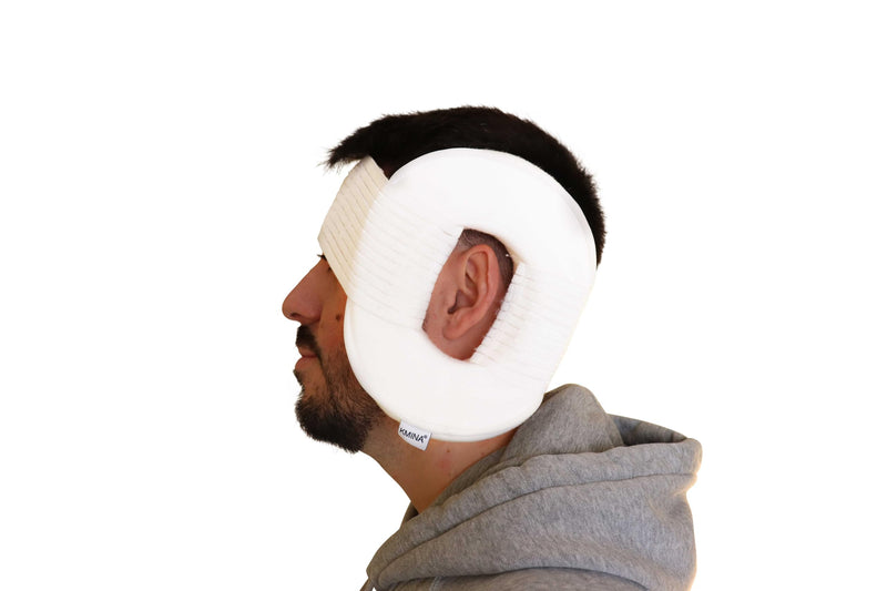 [Australia] - KMINA - Ear Pillow with Strap Washable, Donut for Pressure Sore, Piercing, Side Sleeping, Hole in Center - Made in Europe 