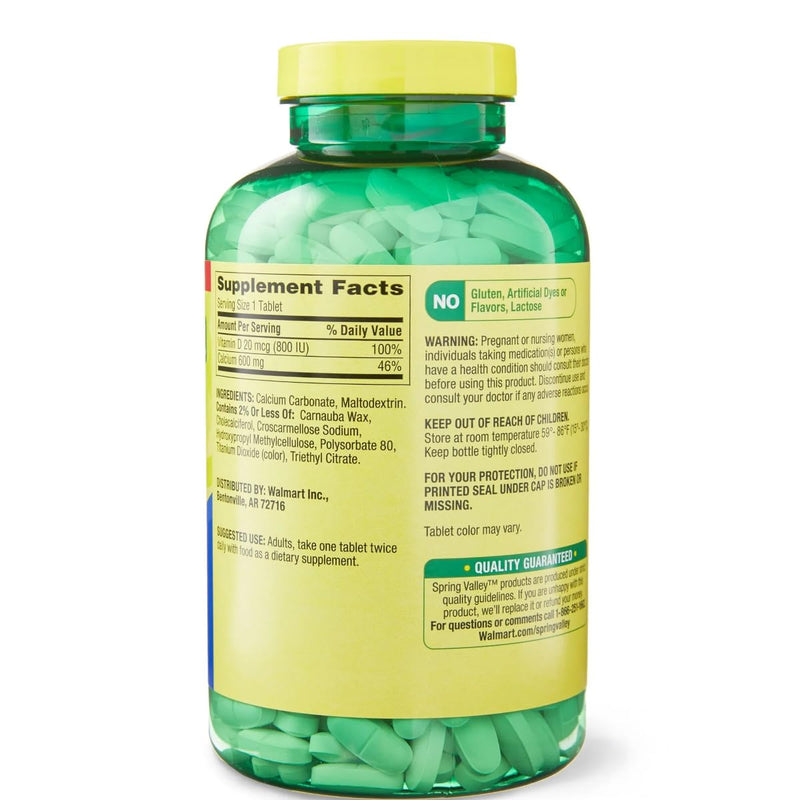 Spring - Valley Calcium 600 mg + Vitamin D 20 mcg - 500 Count with Weekly Pill Organizer GoodDealsHouse - Bone Health Dietary Supplement Tablets