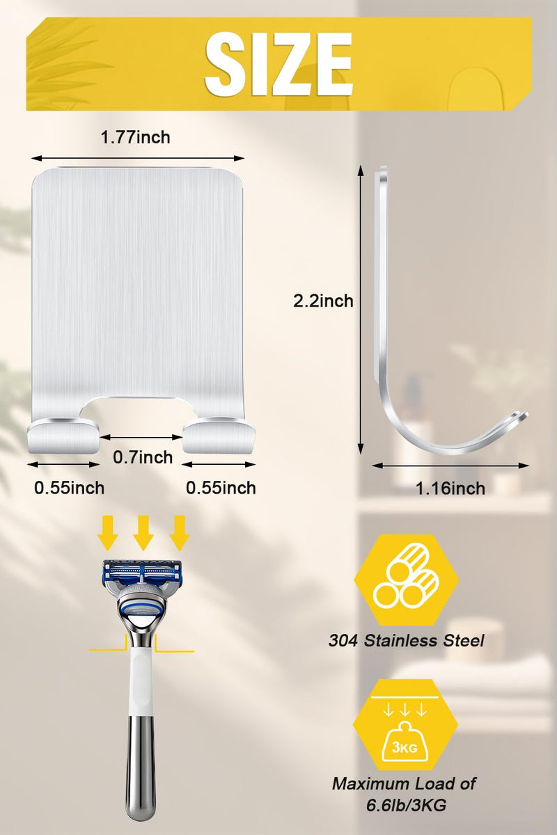 [Australia] - Caianwin Pack of 4 Razor Holder Shower Self-Adhesive Hooks Razor Holder Shower Stainless Steel Adhesive Hooks, Bathroom and Kitchen Towel Holder without Drilling Silver 4 Pieces Silver 