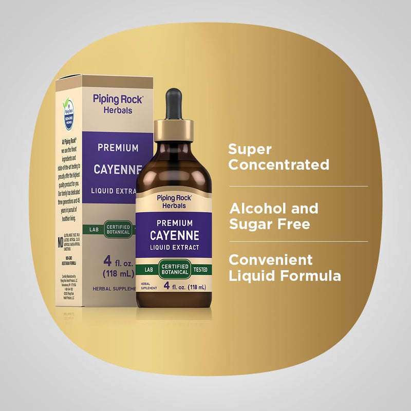 [Australia] - Piping Rock Cayenne Pepper Drops | 4 Fl Oz Tincture | Liquid Extract Supplement | Vegetarian, Alcohol Free | Non-GMO, Gluten Free 