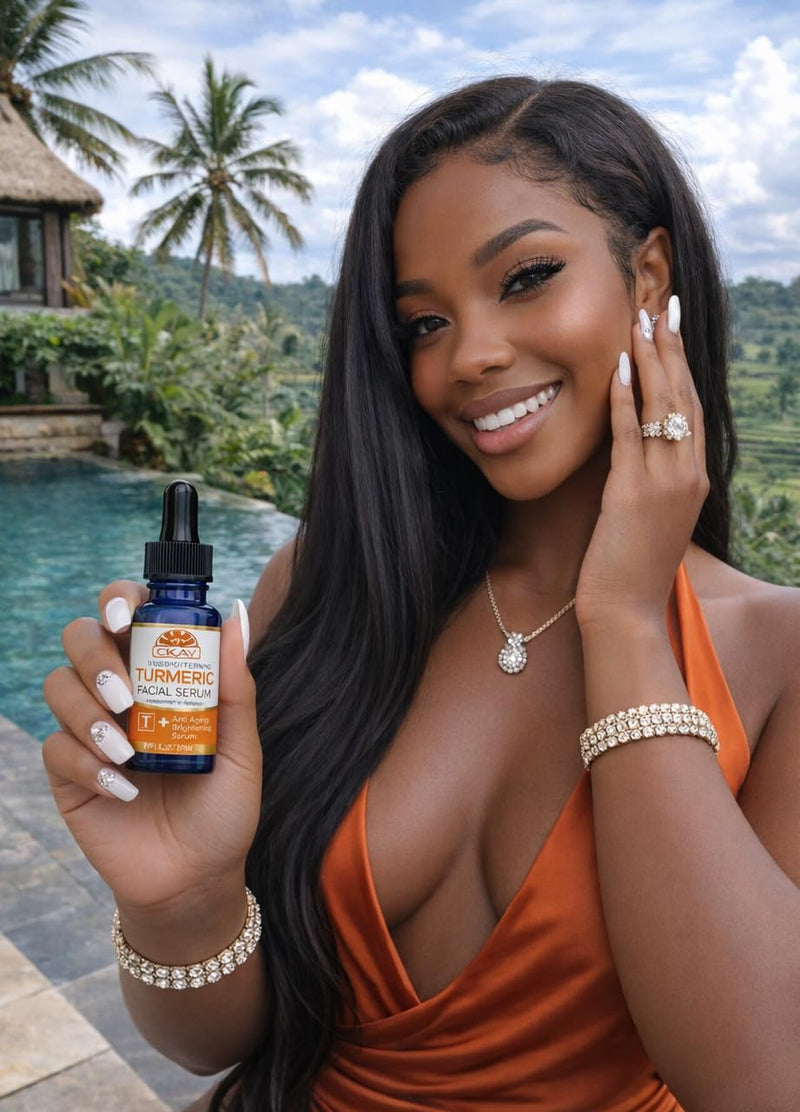 Okay Pure Naturals Turmeric Skin Brightening Facial Serum 1 oz – Vitamin C & Turmeric Glow Boosting Serum for Uneven Tone, Dark Spots & Radiant Skin – Lightweight Daily Serum