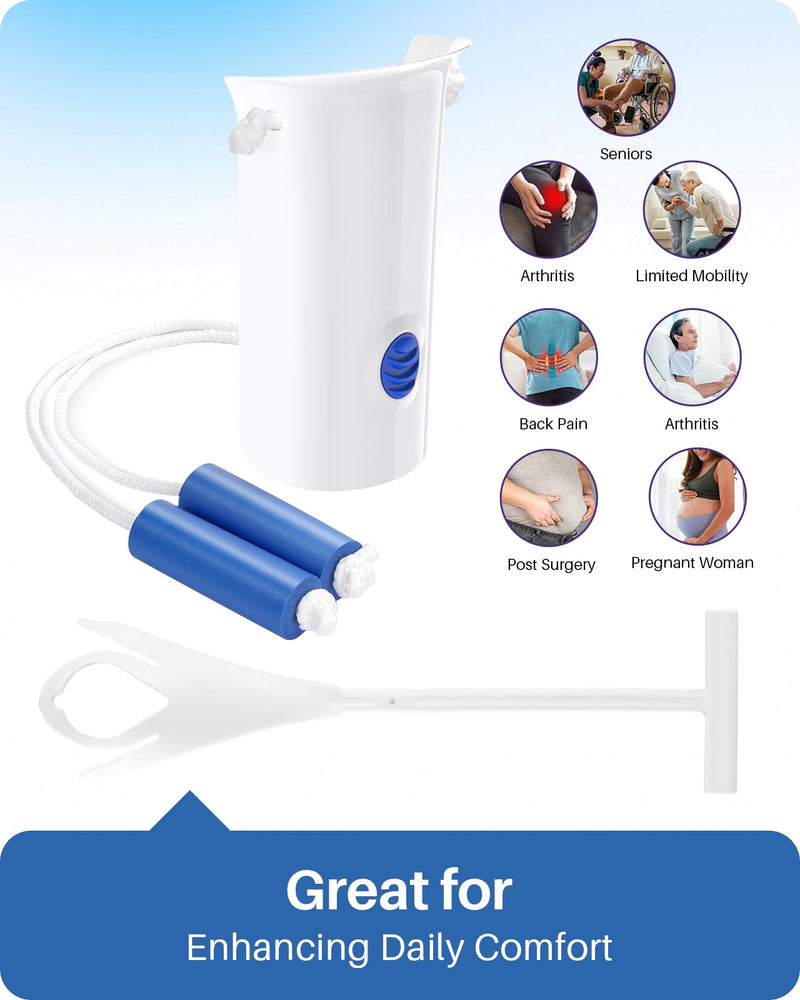 [Australia] - Jellas 4.6 Inch Wide Sock Aid Kit - Long Rope Assist Device for Seniors, Limited Mobility, Post-Surgery | No Bend Sock Helper & Remover | Easy On/Off Socks Tool (White) White 