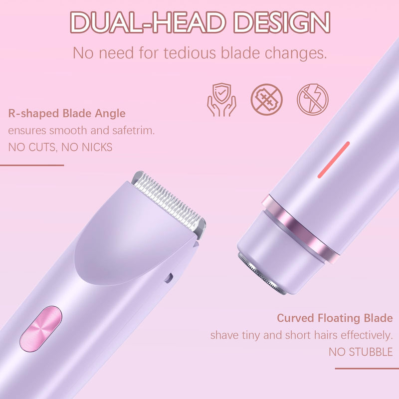 [Australia] - 2 in 1 Bikini Trimmer for Women Pubic Hair Dual-Head Electric Razors for Women, Rechargeable Body Hair Shaver and Face Razor, Waterproof Wet/Dry Use Hair Removal for Bikini Legs Face Underarm Arm 