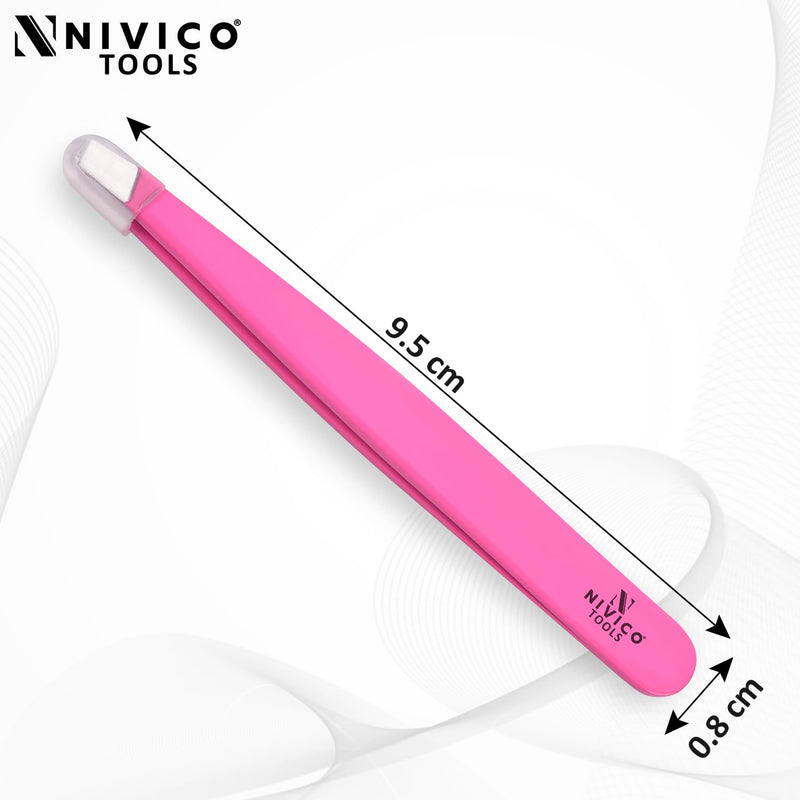 NIVICO Eyebrow Tweezer Hair Removal, Slant Stainless Steel 9.5cm Ingrown Facial Hair Tweezers for Men And Women (Pink Coated)