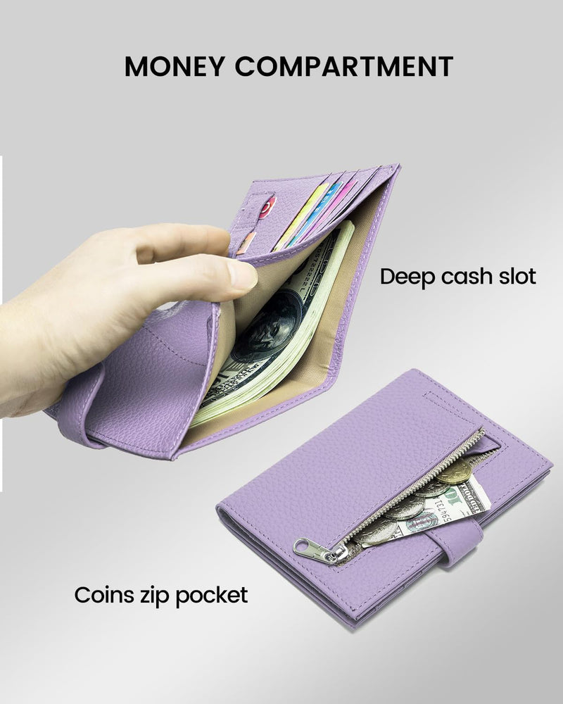 Karmiir RFID Blocking Small Leathear Coin Wallet & RFID Blocking Leather Passport Wallet, Light Purple(Same Color&Material)