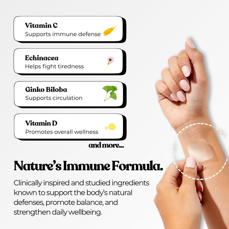 High Strength Immune System Support Boost Patch | 6-in-1 Complex with Vitamin C, D, B12, Zinc, Turmeric, Elderberry, Ginkgo Biloba, Echinacea | Vegan & Latex Free (Pack of 15)