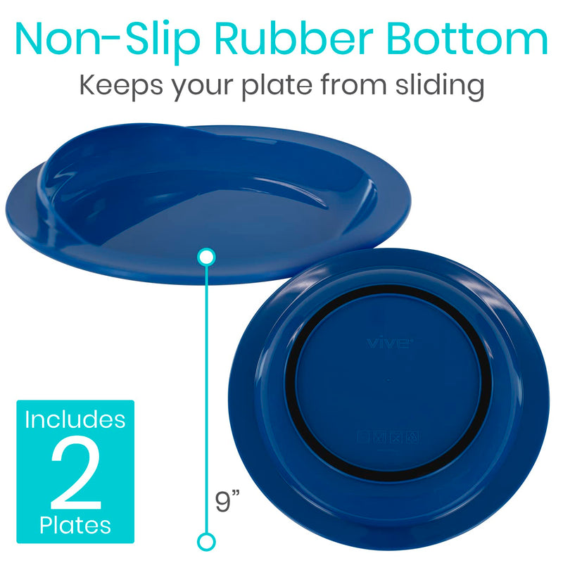 [Australia] - Vive Spill-Proof Scoop Plate, 9" (2 Pack) - Dish with Wall for Disabled, Handicapped, Elderly Adults with Special Needs from Parkinsons, Dementia, Stroke, Tremors with - Non Skid Padded Bottom 2 Pack 