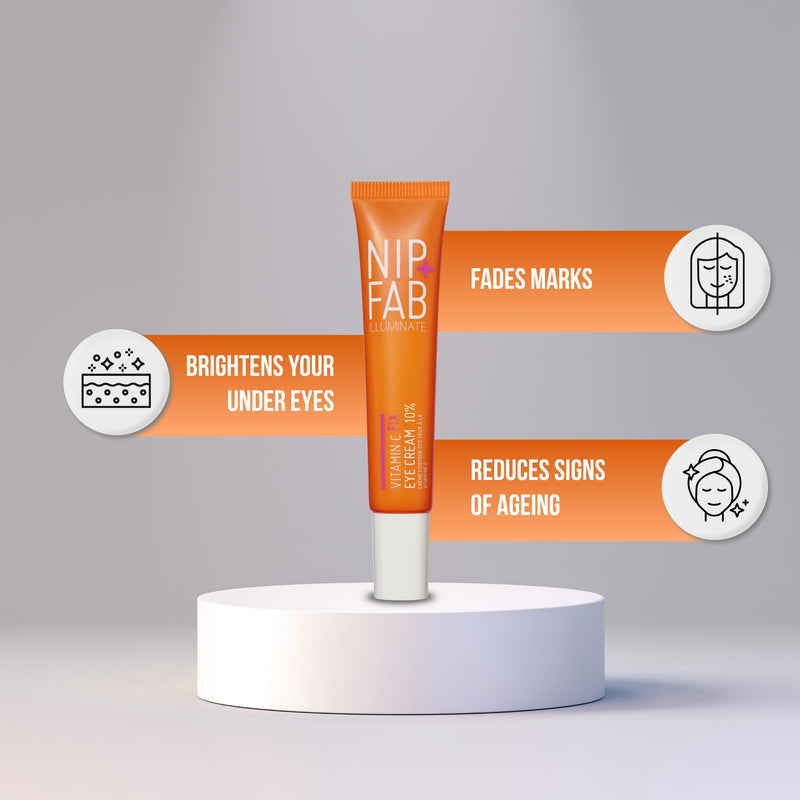 Nip+Fab Vitamin C Fix Eye Cream 10% 0.5 fl oz | with Peptides, Caffeine and Niacinamide for Smoother, Brighter Under Eye Skin | 3 Forms of Vitamin C