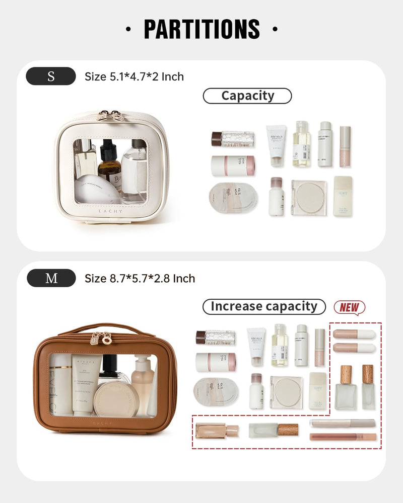 EACHY Travel Makeup Bag（Brown-Medium Size） & Clear Makeup Bag（Brown-Mini Size）