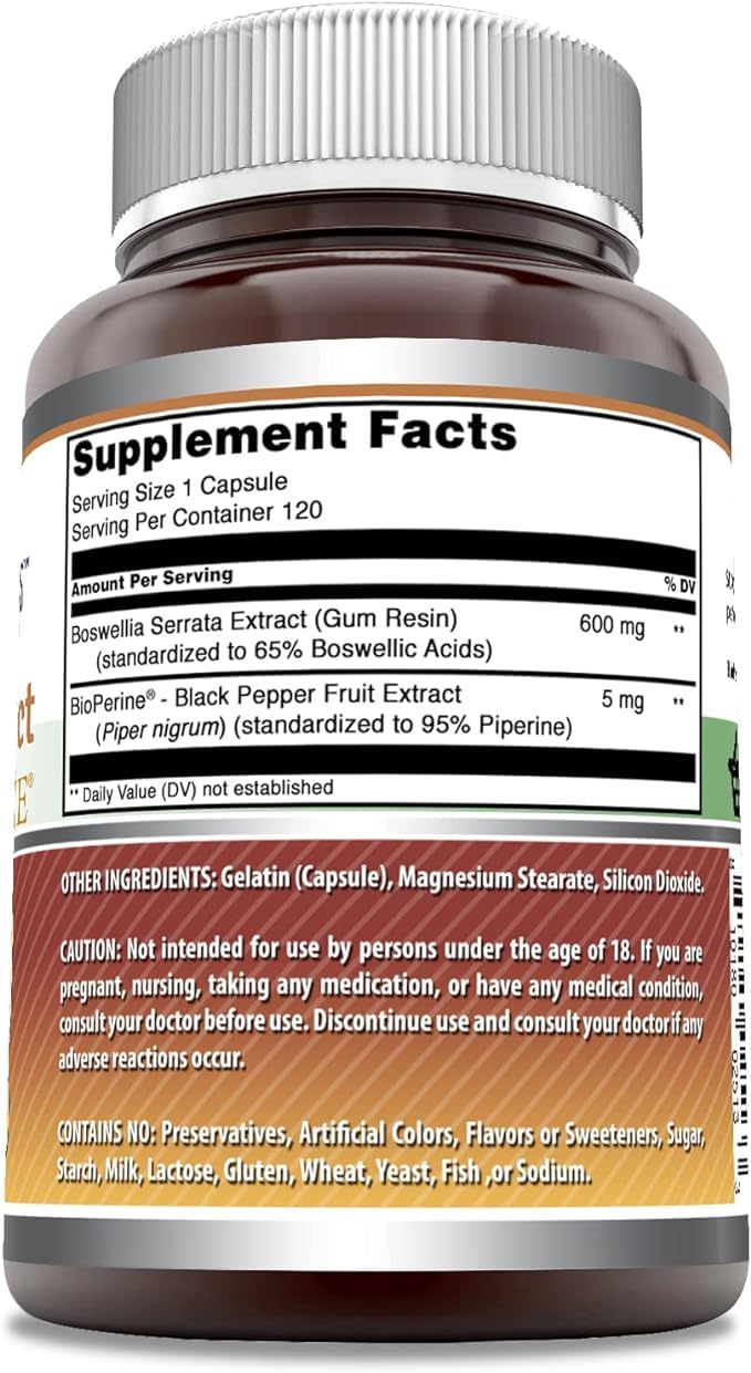 [Australia] - Amazing Formulas Boswellia Extract with Bioperine Supplement | 600 Mg per Serving | Capsules | Non-GMO | Gluten-Free | Made in USA (2 Pack, 120 Count) 