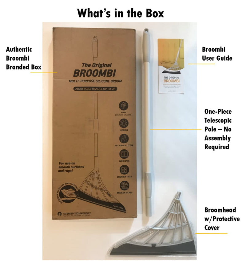 [Australia] - Original Broombi - All-Surface Silicone Broom, Squeegee, Pet Hair Remover - Smart Broom for Indoor Cleaning - Cleans Glass, Fine Dust, Hair, Liquids - for Smooth Floors, Rugs, Windows (Grey) Gray 