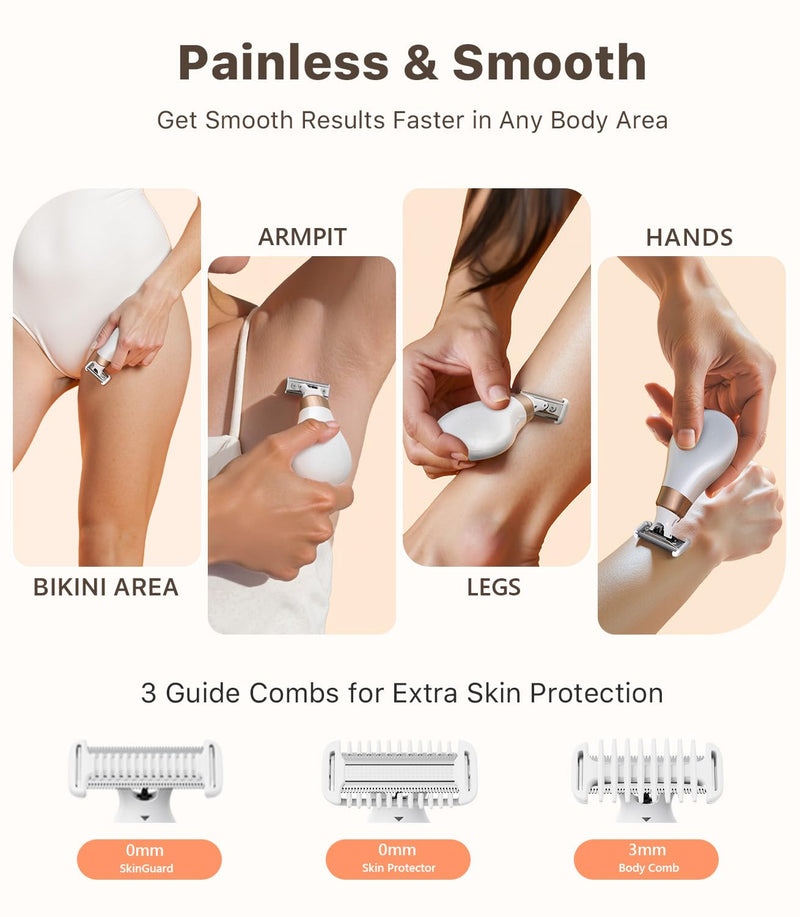 [Australia] - Mini Bikini Trimmer for Women - Intimate Pubic Hair Removal, Electric Body Groomer, Small Portable Wet/Dry Shaver, Magnetic Blade, USB-C Rechargeable with Travel Case, Easy to Clean (White) 