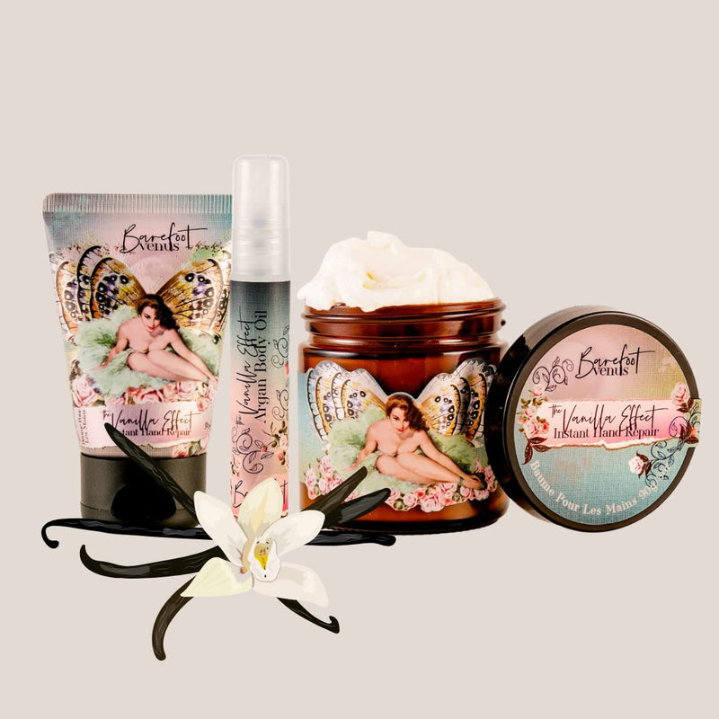 [Australia] - Barefoot Venus Vanilla Effect Bundle: Instant Hand Repair (3 oz), Mini Instant Hand Repair (1 oz), Argan Body Oil (0.27 oz) The Vanilla Effect 