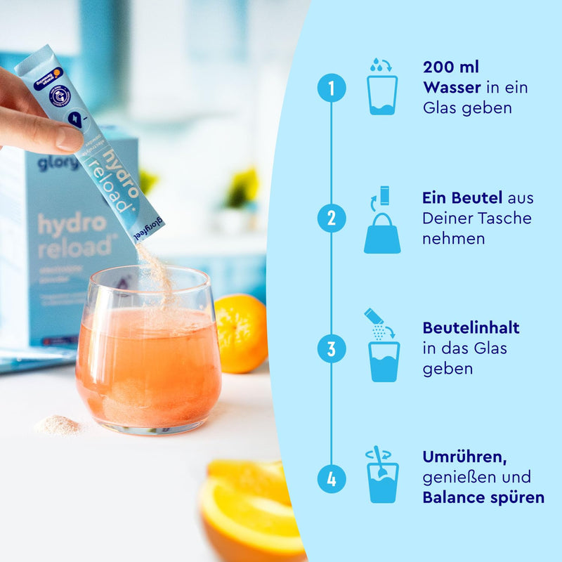 [Australia] - Hydro Reload* Electrolyte Powder for Fluid Balance - 30 Sachets - Potassium & Magnesium for Electrolyte Balance - Isotonic & Low Sugar - Orange Flavored 