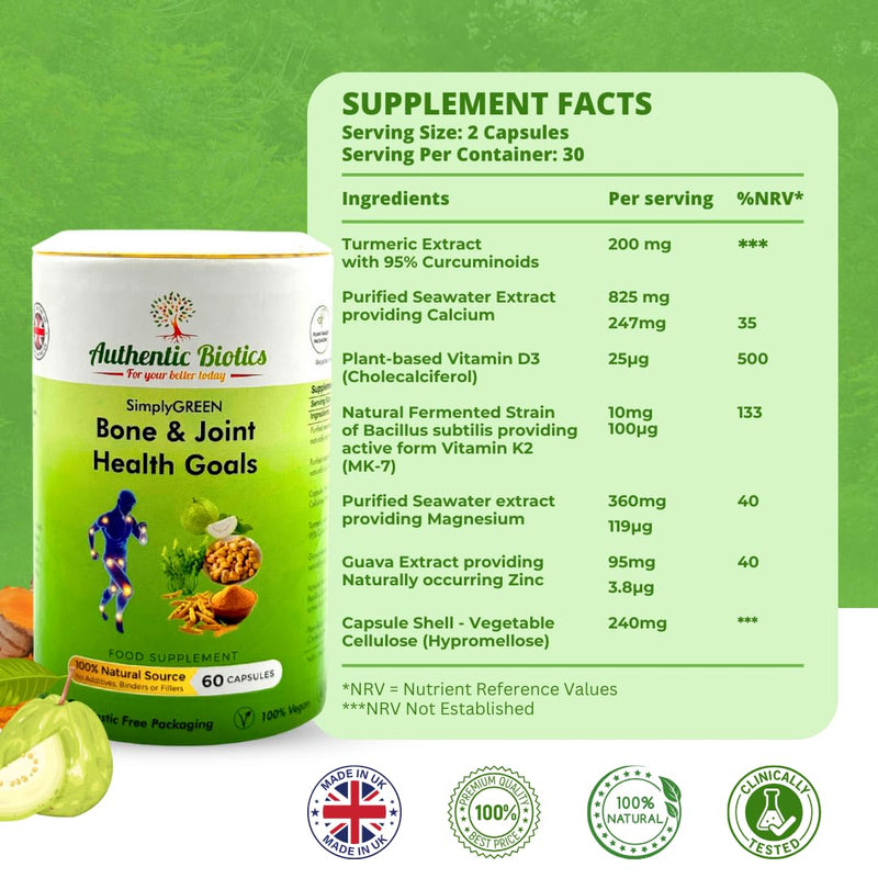 Vegan Joint Support – 60 Capsules with Calcium, Magnesium, Zinc, Vitamin D3, K2 & Turmeric – Multivitamin for Bone Strength, Muscle Function, Mobility & Flexibility – Men & Women 1