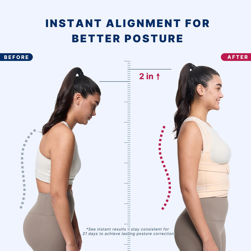 [Australia] - Fit Geno Back Brace Posture Corrector for Men & Women: Shoulder Straightener Adjustable Full Back Support Pain Relief - Scoliosis Hunchback Spine Corrector (Medium/Large) Beige Medium/Large (Waist 33"-40") 
