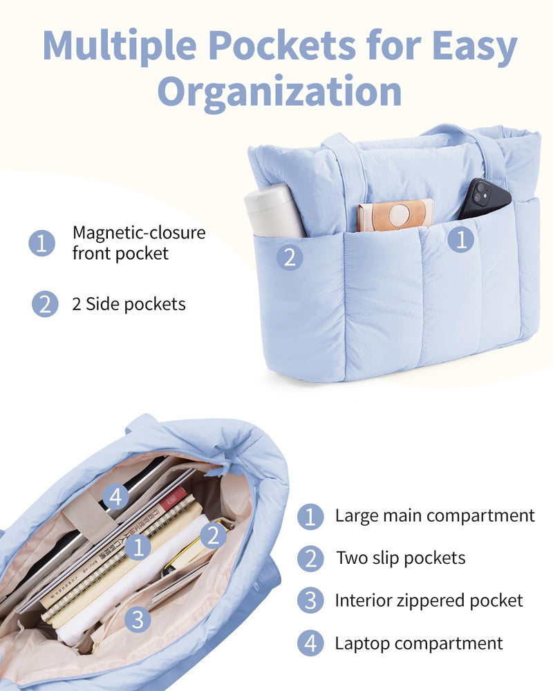 Narwey Puffer Travel Tote Bag with Puffy Makeup Bag