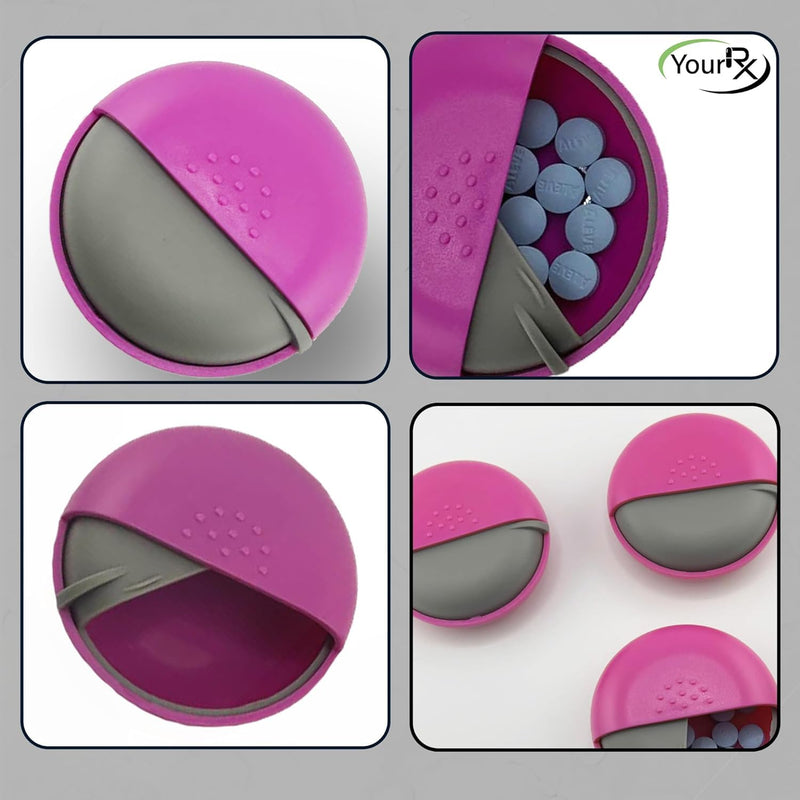 Round Travel Pill Organizer - Portable Small Pill Box for Purse - Compact, Leak-Proof Medicine Container for Pills, Vitamins, Fish Oil, Supplements - BPA-Free, Durable Design, 2.75" (Pink) Pink