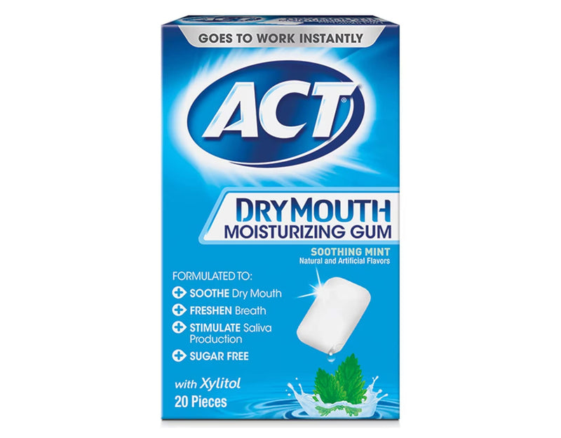 [Australia] - ACT Dry Mouth Moisturizing Gum, Soothing Mint, Sugar Free, 20 Count (Pack of 2) 
