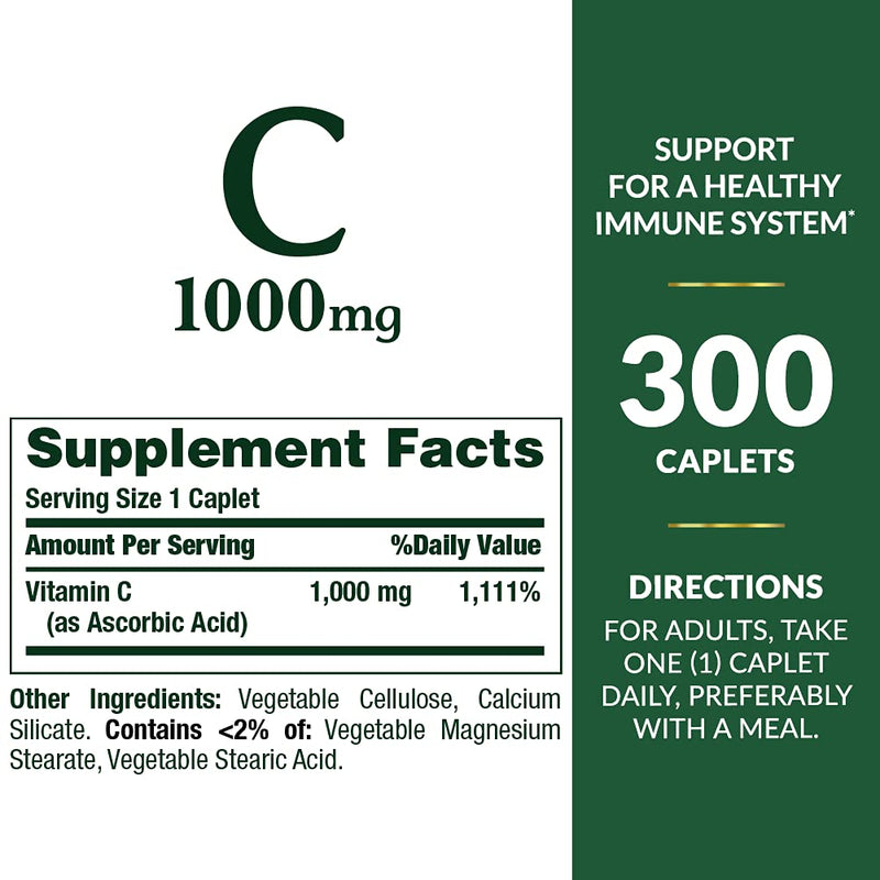 Nature's Bounty Vitamin C 1000mg, 300 Vegetarian Caplets 300 Count (Pack of 1)