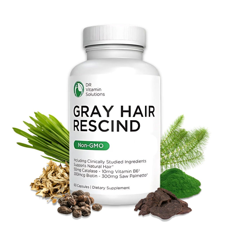 [Australia] - DR Vitamin Solutions Gray Hair Rescind with Catalase - Antiaging Hair, Skin and Nails Vitamins, Pantothenic Acid, Folic Acid 400mcg, Biotin 300mcg, Saw Palmetto for Men and Women 60 Count (Pack of 1) 
