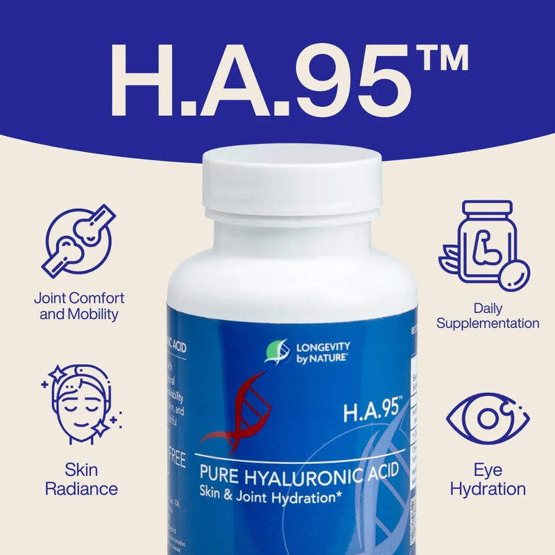 [Australia] - Longevity by Nature H.A.95 Hyaluronic Acid Supplements, Antioxidant, Skin Hydration, Eye, Joint, Natural Rooster Comb, 60 Capsules 