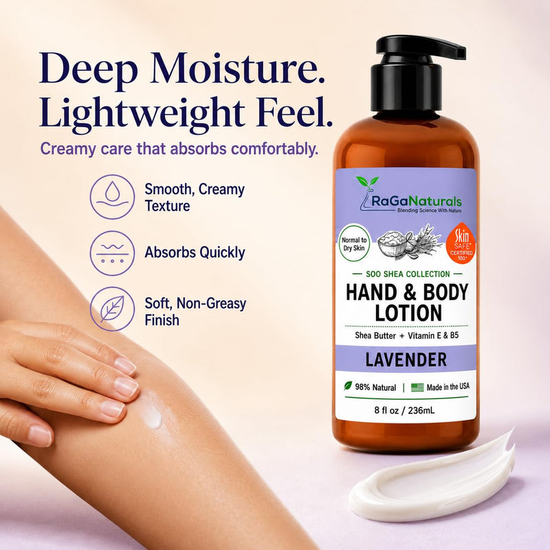 RaGaNaturals Lavender Shea Butter Hand and Body Lotion, 8 Fl Oz - Moisturizing, Plant-Based, Vegan, with Argan, Avocado Oil & Vitamin E 8 Fl Oz (Pack of 1)