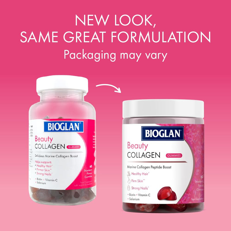 Bioglan Collagen Gummies | 1000mg | Hydrolysed Marine Collagen | Biotin | Selenium & Vitamin C | Strawberry Flavoured | 60 Gummies Single