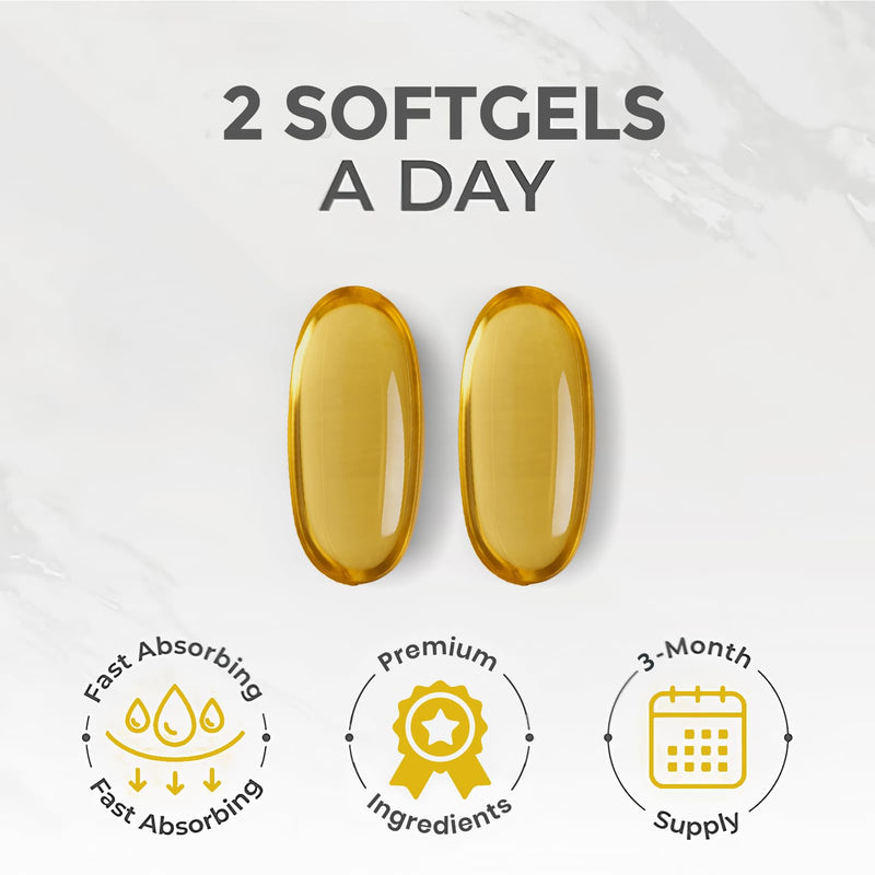 Omega 3 Capsules High Strength, 90 Serves - 660mg EPA and 440mg DHA - Fish Oil Supplements and Fatty Acids for Heart and Eye Health